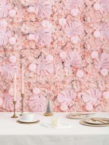 MEHELANY 1片人造花墙板，粉色仿真花墙，尺寸约30*30厘米/11.82*11.82英寸，逼真丝绸玫瑰和绣球花，3D仿真花背景，适用于家居装饰、婚礼背景、户外花园、室内墙面、阳台、生日、节日、圣诞节、新年、派对拍照道具 - 淺粉色 - 查看 4