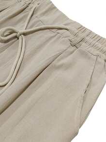 Men's Breathable Linen Pants Solid Color Drawstring Waist Casual Straight Leg Trousers For Summer - Khaki - View 6