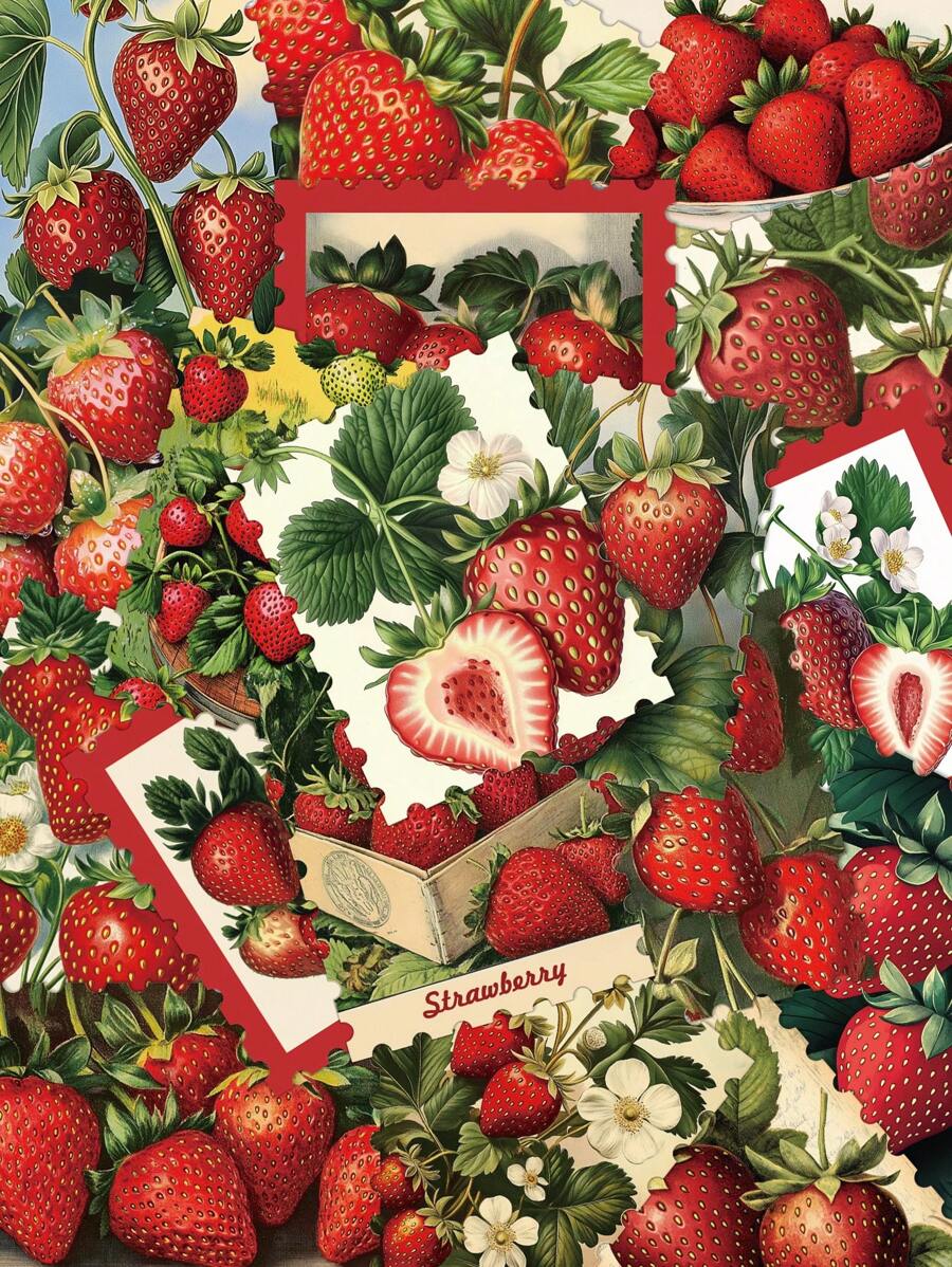 50pcs Vintage Strawberry Stamp Stickers For Luggage Laptop Notebook Cover Decoration,School Supplies,Back To School - Multicolor - View 1