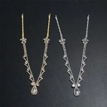 1件优雅水晶水钻水滴形眉坠新娘额链，适合婚礼、派对、头饰、情人节配饰