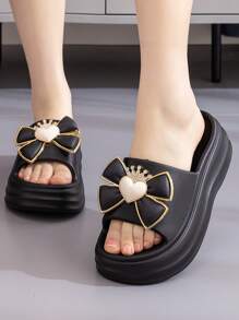 Thick-Soled High Heel Slippers For Women, Cute Floral EVA Indoor House Wear, Korean Style Waterproof Anti-Slip Outdoor Slides, Summer