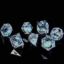 مجموعة 7 قطع من النرد المصنوع يدويًا بأشكال قطط جميلة، نرد متعدد الأضلاع حاد الحافة ومرصع بالبريق الملون، مناسب لألعاب لعب الأدوار D&D - شفاف - مشاهدة 2