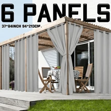 6 PANELS Outdoor Patio Curtains - Waterproof Grommet Top Curtains, White Woven Texture Exterior Curtains, Suitable For Pergolas, Porches, Gazebos, Cabins, Decks - Silver - View 1