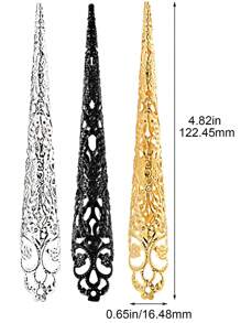1 Bộ nhẫn móng tay kim loại sáng bóng kiểu cổ điển, bảo vệ khớp ngón tay hình móng vuốt Gothic, phụ kiện trang trí nhẫn móng tay kim loại cho trang phục Nữ hoàng cổ đại, dùng cho biểu diễn cosplay, kịch, múa - Vàng & Bạc - A - Xem 2