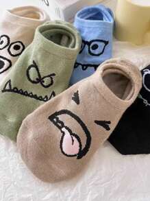 5 Pairs Cartoon Exaggerated Expression Boat Socks, Non-Slip Low-Cut Invisible Couple Socks - Multicolor - View 4