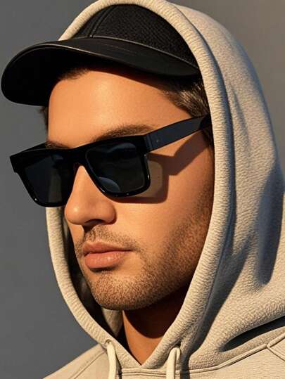 1pc Men's Casual Street Style Classic Rectangular Full Frame Fashion Glasses, Suitable For Summer Vacation, Travel, Fishing For Summer Beach Vacation,Outdoor,Travel