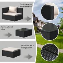 GartistGo 4 Pieces Rattan Garden Sofa Outdoor Patio Furniture Set With Washable Cushions And Glass Table - Black - View 4