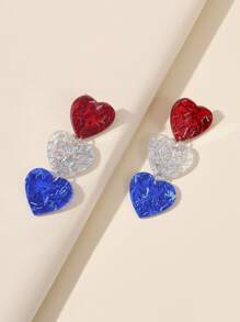 1Pair Joyful Celebration Shiny Acrylic America USA Flag Color Heart Shape Drop Earrings For Women Girls For Independence Day Accessories Jewelry