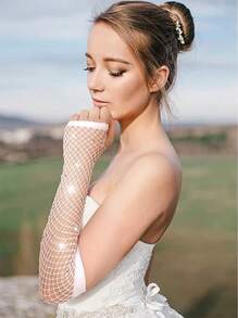 D EXCEED 1Pair Sparkling Rhinestone Fishnet Gloves For Women - Long Mesh Party Gloves With Crystal Embellishments, Gothic Nightclub Gloves For Halloween Cosplay Clubbing Wedding Accessories (Adjustable Wrist) - Lace Gloves - View 8