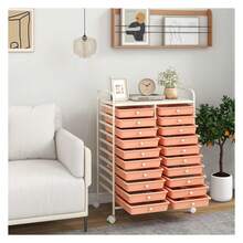 Carrito con 20 cajones, carrito móvil de almacenamiento con cajones, carrito organizador para el aula para útiles de oficina y escuela, herramientas, papeles para scrapbooking, impresora pequeña, carrito de utilidad con ruedas, color melocotón - Multicolor - Ver 2