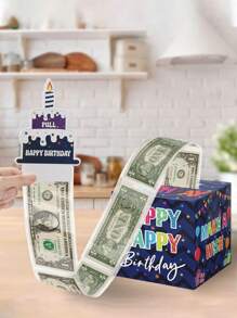 一套生日现金礼盒，可拉出装现金礼物，内含生日快乐贺卡和30个透明袋子，黑色/金色/蓝色/粉色礼盒，趣味十足的送礼方式，生日派对装饰礼物，惊喜礼盒 - 彩色 - 查看 4