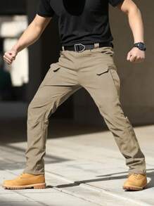 男士战术裤，轻便速干徒步户外耐用训练工装裤，四季皆宜 - 卡其色 - 查看 4