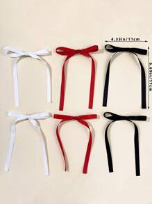 6件套女士简约纯色蝴蝶结发夹，甜美可爱风格，适合母亲节、音乐节、婚礼等场合。 - 黑白紅六件套 - 查看 5