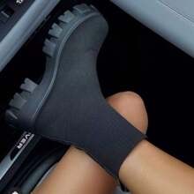 Women's Woven Ankle Boots Featuring Knit Sock Design And Chunky Block Heel For Winter Wear - màu đen - Xem 4