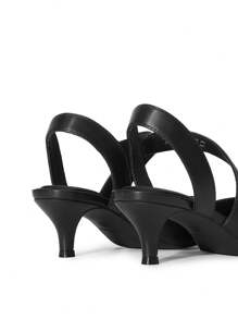 Kitten Heels For Women Closed Toe Pointed Toe Low Heel Strappy Pumps Party Dance Wedding Dress Shoes For Women - Black - View 5