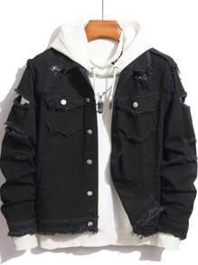 Chaqueta vaquera desgastada para hombre, chaqueta de jeans de moda casual de corte slim estilo high street coreano
