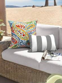 1/2/4pcs, Polyester, Outdoor Throw Pillows With Inners, All Weather Patio Pillows Set Of 2, Square Pillows Decorative For Home Garden Furniture, Paisley Mult, Single-Sided, No Pillow Core - Yellow - View 2