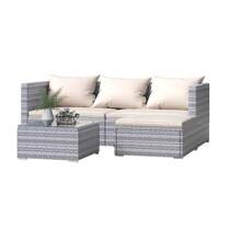 GartistGo 4 Pieces Rattan Garden Sofa Outdoor Patio Furniture Set With Washable Cushions And Glass Table - Grey - View 9