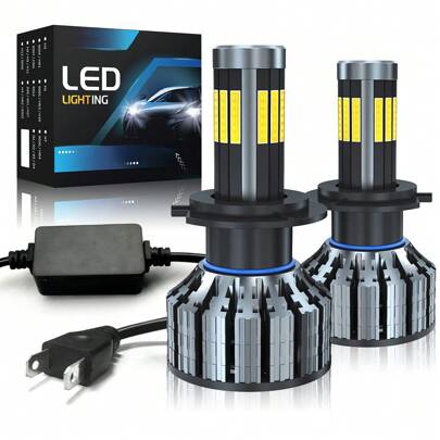 DrViAion 2 peças/conjunto de luz de carro 12 lados 3D 360 para H7 H11 9005 9006 H4 60000LM, 140W, 6000K branco frio, alta potência 1:1 formato de luz preciso, 800% mais brilhante