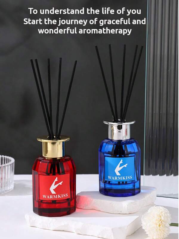 عطر آروما باريسي "WARMKISS"، موزع قصبي | زيوت أساسية و 5 عيدان قصب، لغرف النوم والحمامات والخزائن، في زجاجة كهرمانية، عطر منزلي دائم في 100مل، هواء نقي