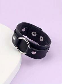 朋克风格哥特式嘻哈铆钉 PU 皮革手链，适合女性日常佩戴、节日、派对、音乐会、情人节礼物 - 黑色 - 查看 10