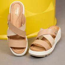 Sandalia Casual Marca Andrea Para Mujer Con Plataforma Blanca Diseño De Tiras Cruzadas - Beis - Ver 4