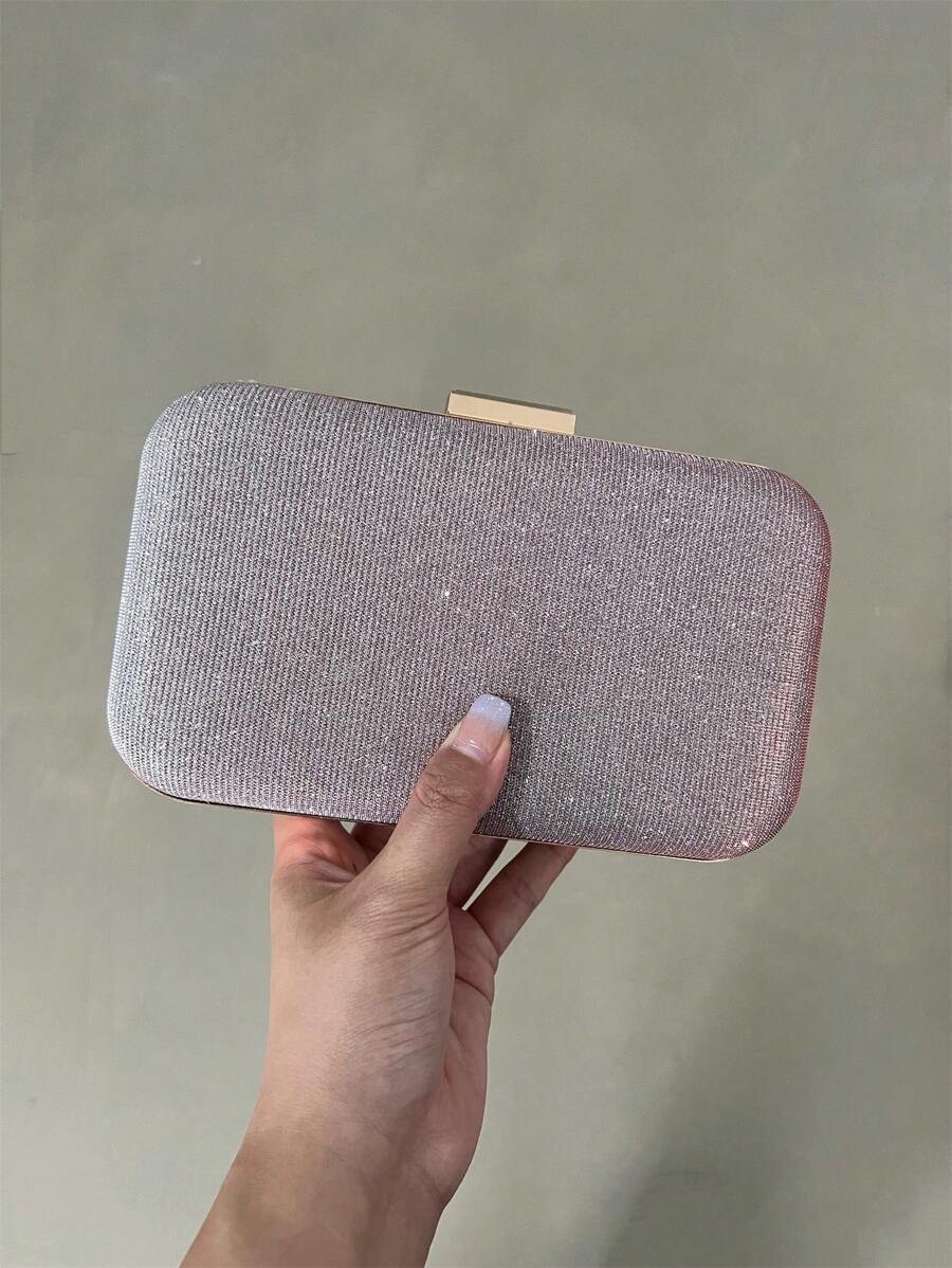 Baila Morena Glitter Clutch Purse Kiss Lock Clasp Women Party Handbag With Chain Strap Removable Chain - Màu hồng gỉ - Xem 1