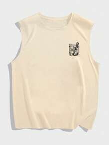 Camiseta holgada casual de cuello crew con estampado de letra para hombre