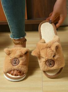 Chinelos fofos de capivara fofos – Sapatos internos com tema de animais aconchegantes e quentes – Pelúcia macia com design adorável de rosto dormindo – Perfeito para mulheres e casais – Disponível em 5 tamanhos