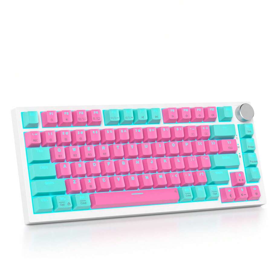 75% Wireless Creamy Pink Mechanical Keyboard, Hot Swappable Custom Keyboard, RGB Backlit Gasket Gaming Keyboard, 2.4G/BT5.0/USB-C Mechanical Keyboard, Pre-Lubed Linear Gray Cream Switches - Miami/GrayCreamSwitch - View 1