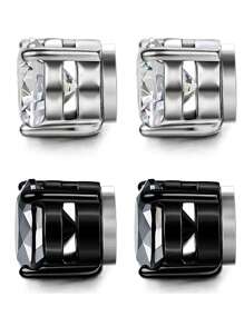 2/8Pcs Men's Fake Perforation Zirconia Earrings Fashion Stainless Steel Magnetic Ear Clip Jewelry Gifts For Adolescent - Multicolor - View 2