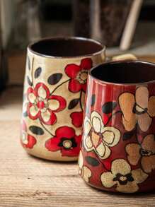 23.67 Oz Hand-Painted Ceramic Mug - Vibrant Floral Design, Microwave Friendly, Insulated, Multipurpose Kitchen & Dining Cup, Kitchen Drinkware | Chinese Aesthetics | Glossy Finish, Coffee Kitchen Decor Back To School