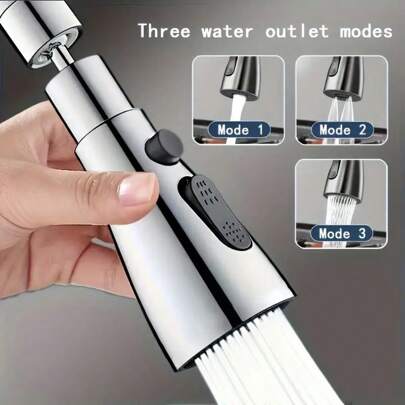 1PC Kitchen Swivel Faucet And Multi-Function Faucet Extender, 3 Water Flow Modes, ABS Material, Multiple Accessories Fit 2.0cm/2.2cm/2.4cm Interfaces (International Universal English Description) This All-In-One Product Is Both A Kitchen Swivel Faucet And A Multi-Function Faucet Extender, With Pressure Boosting And Anti-Splash Functions.