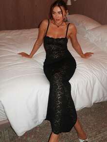 ZIAI Women's Fashion Off-Shoulder Lace Bodycon Dress, Sexy & See-Through - Black - View 4