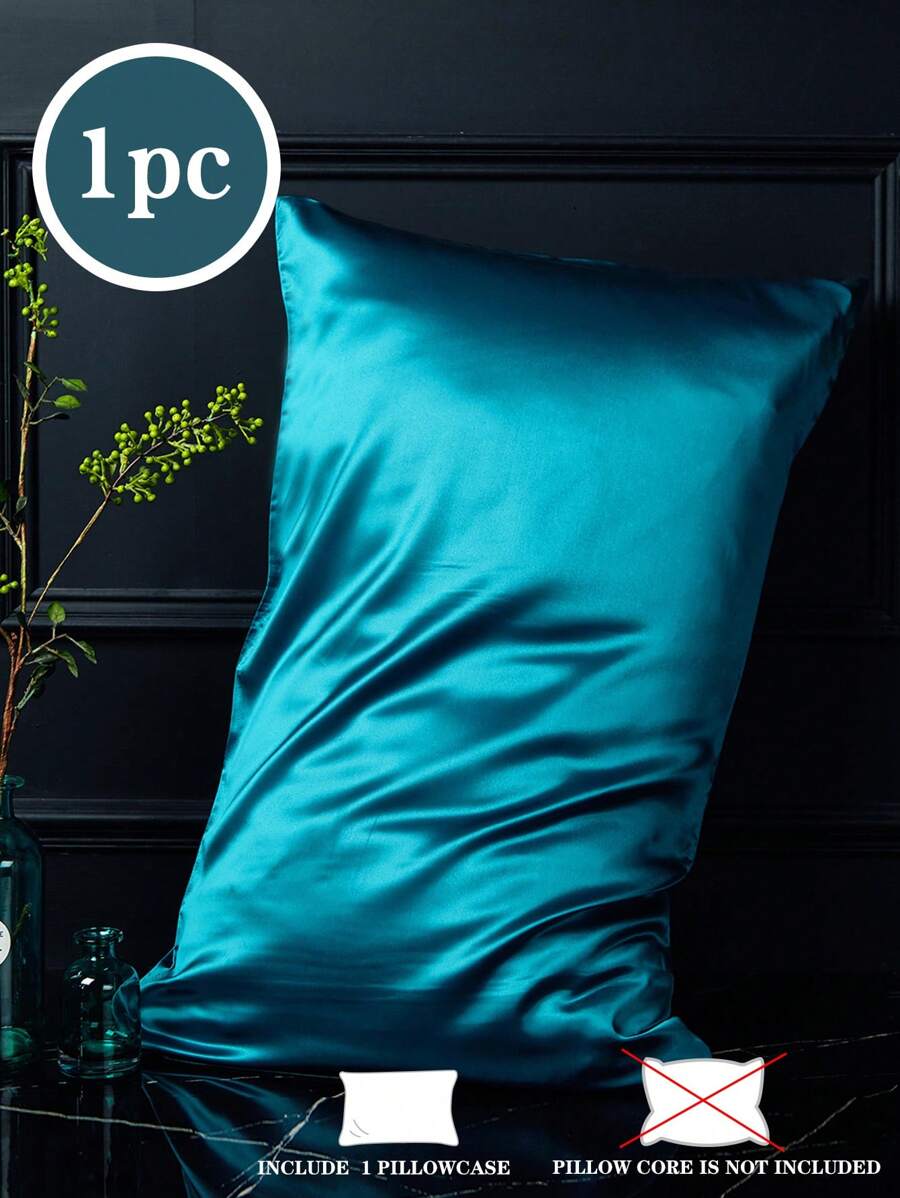 1 chiếc vỏ gối satin màu xanh công, thoáng mát, thân thiện với da, thoải mái, vỏ gối, đồ dùng phòng ngủ, unisex, trang trí phòng ngủ, không kèm ruột gối, phù hợp với giường đơn, giường đôi, giường cỡ Queen, giường cỡ King. - Màu xanh lam - Xem 1