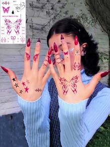 5 Blatt Y2K Tattoos, sexy temporäre Tattoos, Fingertattoos für Frauen, wasserfeste realistische mehrfarbige Tattoo-Aufkleber im Punk-Stil mit rosa Rose, Schmetterling, rotem Herz, Spinne und Schleife für Partys, Dates, Musikfestivals