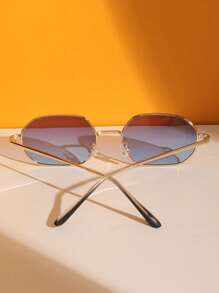 1 Pair Women's Geometric Small Full-Frame Metal Frame Gradient Lens Y2K Elegant Classic Timeless Fashion Fashion Glasses, Suitable For Street Photography And Business Occasions - 1pc 金框灰藍 - 查看 5