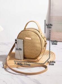 2 pezzi Borsa a spalla rotonda intrecciata in paglia per donna, borsa casual per la spiaggia d'estate, nuovo arrivo 2020