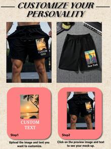 Customized Men's Summer Shorts, Father's Day Gift - Input Your Text/Blessing/Logo/Funny Phrase, Upload Your Personal Photo, Customize Men's Summer Shorts, Holiday Gift, Anniversary Gift, Valentine's Day/Birthday/Party/Music Festival Customization, Gift For Him, Party, Company Culture T-Shirt Customization/Family Gathering Customization/Charity Team Uniform Customization, Men's Summer Shorts - Black - View 4
