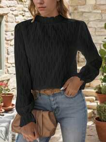 SANOPY Womens Blouses,Blouses For Women Dressy Casual,Blouses For Women Business Casual,Work Blouses For Women,Women's Turtleneck Puff Casual Long-Sleeved Shirt - 黑色 - 查看 5