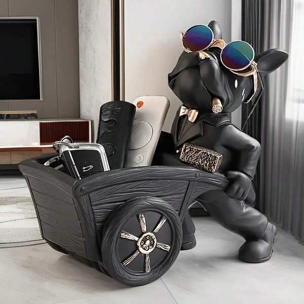 1pc French Bulldog With Barrow Dog Statue, Live Room Decor, Resin Sculpture Table Decoration Ornament, Decor Dog Figurine, Cute Ornament, Home Living Room Bar Cafe Decor Ornament