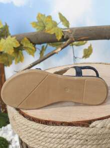 女士花卉水晶装饰平底凉鞋，波西米亚风格，松紧带露趾，休闲夏季沙滩鞋，适合海滩音乐节 - 藏蓝色 - 查看 7