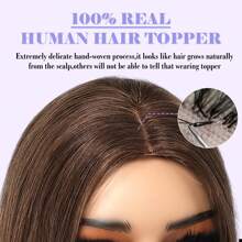 100%真人发片，女士专用，单丝顶，适合头发稀疏人群，8*12厘米顶，丝绸蕾丝底座，夹式接发 - 巧克力棕 - 查看 5