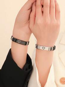 ATLVXJL 2pcs/Set Glow-In-The-Dark Minimalist Heart Decor Couple/Friendship Bracelet Set, Casual Accessory Suitable For Daily Wear, Valentine's Day And Halloween Gift