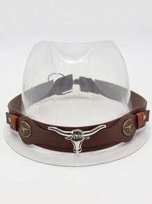 1pc Sun Hat With Belt & Rivet Decoration, Unisex Jazz Cap For Outdoor Activities In Spring, Summer, And Autumn. Wide Brim Hat And Western Cowboy Style - Leather Cowboy Hat - View 5