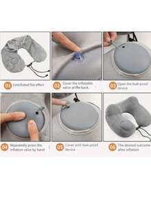 Oreiller de voyage gonflable réglable, coussin de support pour le cou portable pour avion, train et voiture avec un ensemble gratuit de masque pour les yeux 3D et de bouchons d'oreille