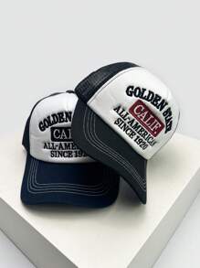 1 件男女通用春夏美式嘻哈刺绣字母棒球帽，透气网眼拼布卡车司机帽