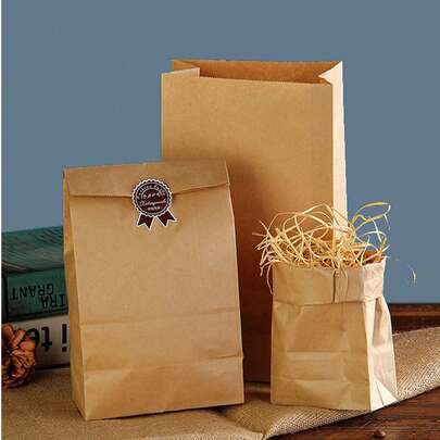 100pcs Brown Paper Food Packaging Bags, Gift Bags, Bread Bags, Snack Bags, Restaurant Takeout Bags, Suitable For Snacks, Candies, Sandwiches, Popcorn, Dough, Fruits, Suitable For Parties, Birthdays, Weddings, Outdoor Travel, Etc. - 5/25/50/100