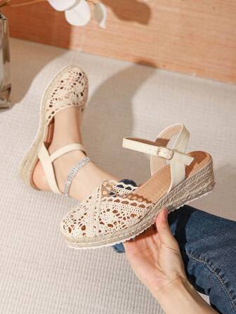 Women's New Chunky Heel Thick-Soled Fashion Versatile Woven Straw Bottom Casual Shoes. Lightweight, Elegant, Comfortable Women's Sandals. White, Black, Beige, Red, Green, Pink