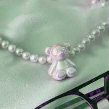 manbara Fashion And Minimalist Pearl Blue Turquoise White Pendant Necklace, Women Bear Jewelry Wholesale